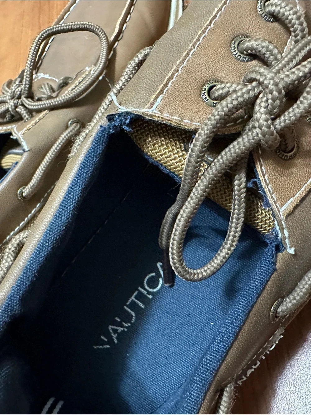 Nautica Men's Brown Leather Boat Shoes with Navy Insole